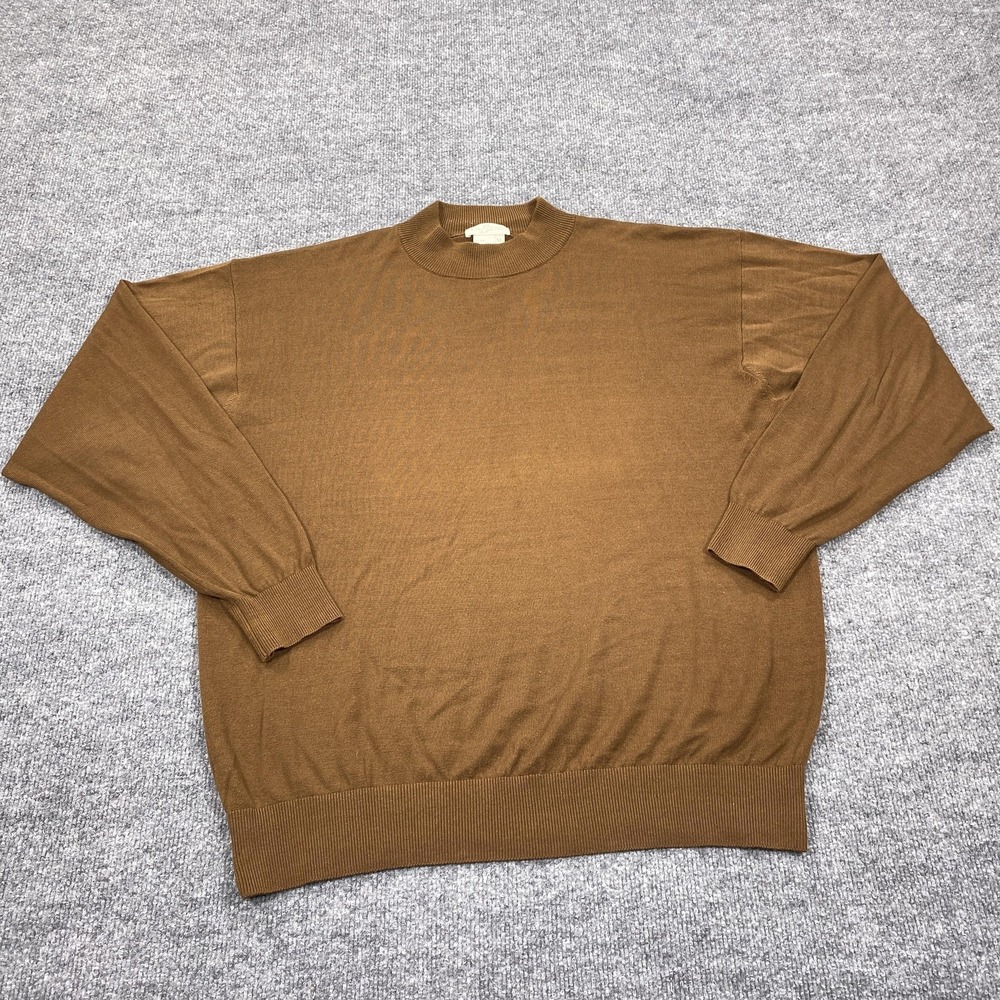 Va Bene Sweater Pullover Mens XL Brown Mock Neck Silk Cotton Lightweight